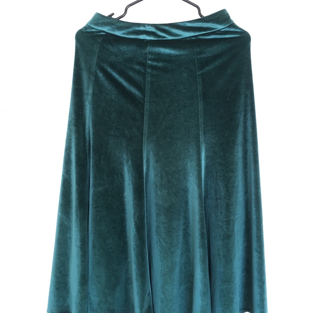 emerald green velvet midi skirt